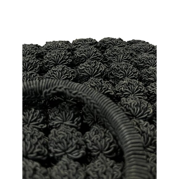 Vintage Black Crocheted Popcorn Stitch Handbag Small Purse Mid Century Used - Picture 14 of 16